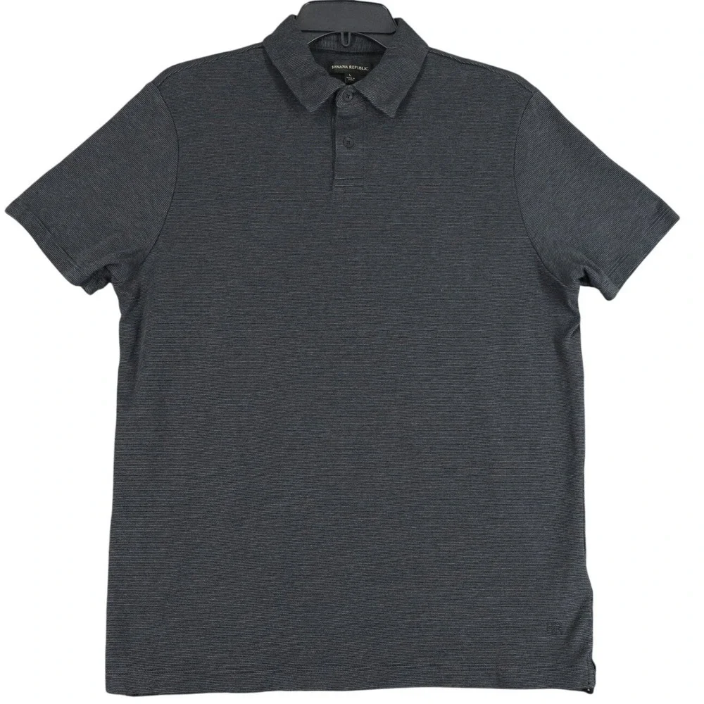 Banana Republic Polo Shirt Mens L Slim Fit Micro Ribbed Cotton Short Sleeve
